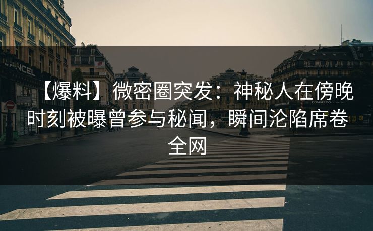 【爆料】微密圈突发：神秘人在傍晚时刻被曝曾参与秘闻，瞬间沦陷席卷全网